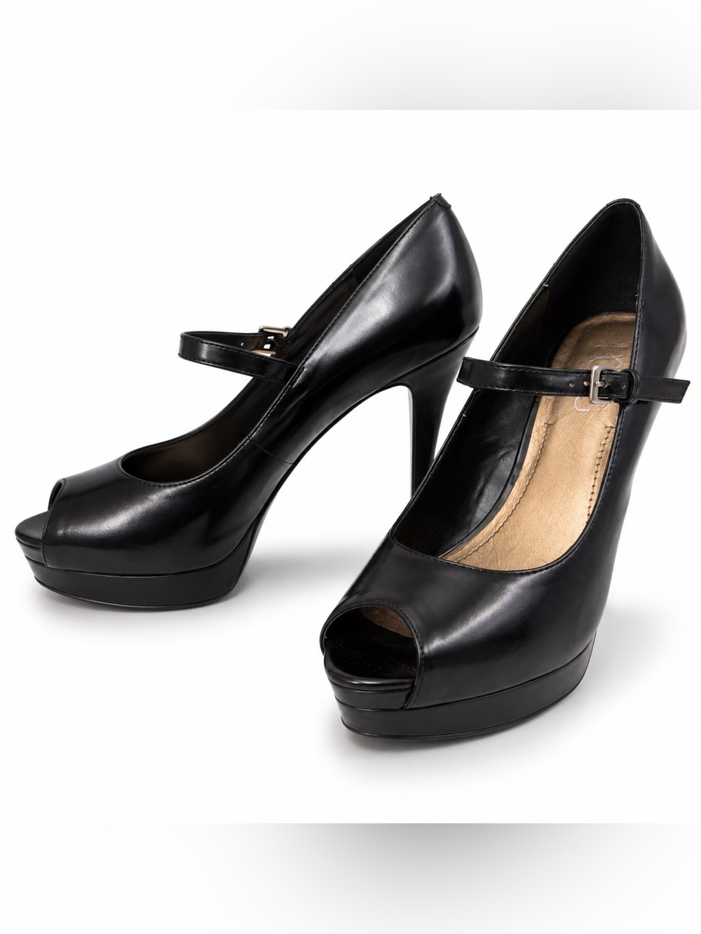 BCBG Paris Black Peep Toe Platform Mary Jane Stiletto Heels Size 8.5